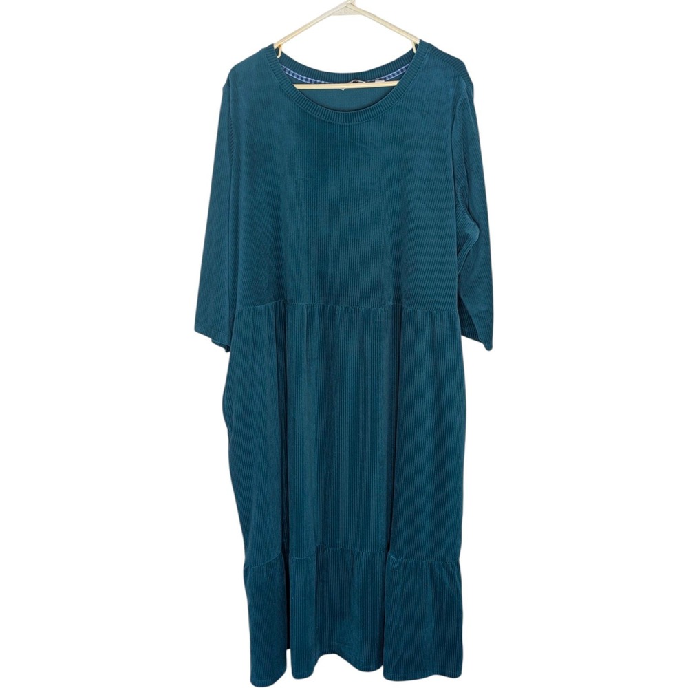 Denim & Co Velour Knit Midi Dress Women 2XP Dark Evergreen Petite Heritage